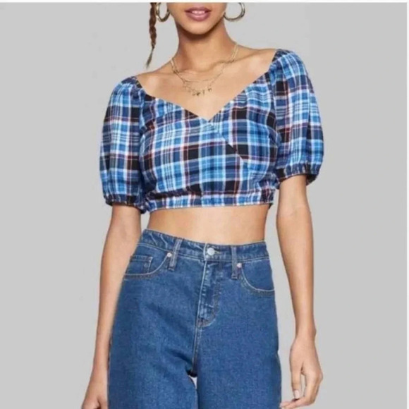 Wild Fable Cropped Plaid Short Sleeve  Top Size XXL - Picture 2 of 10
